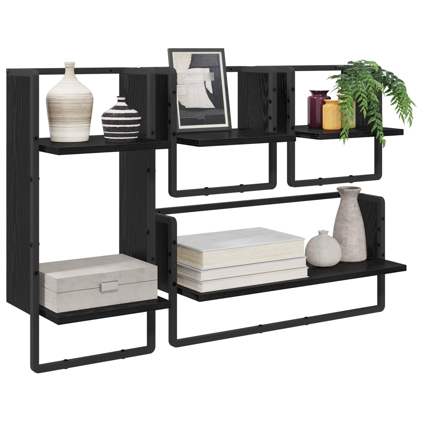 Wall Shelf Set 4 pcs Black Oak 65 x 25 x 30 cm Engineered Wood