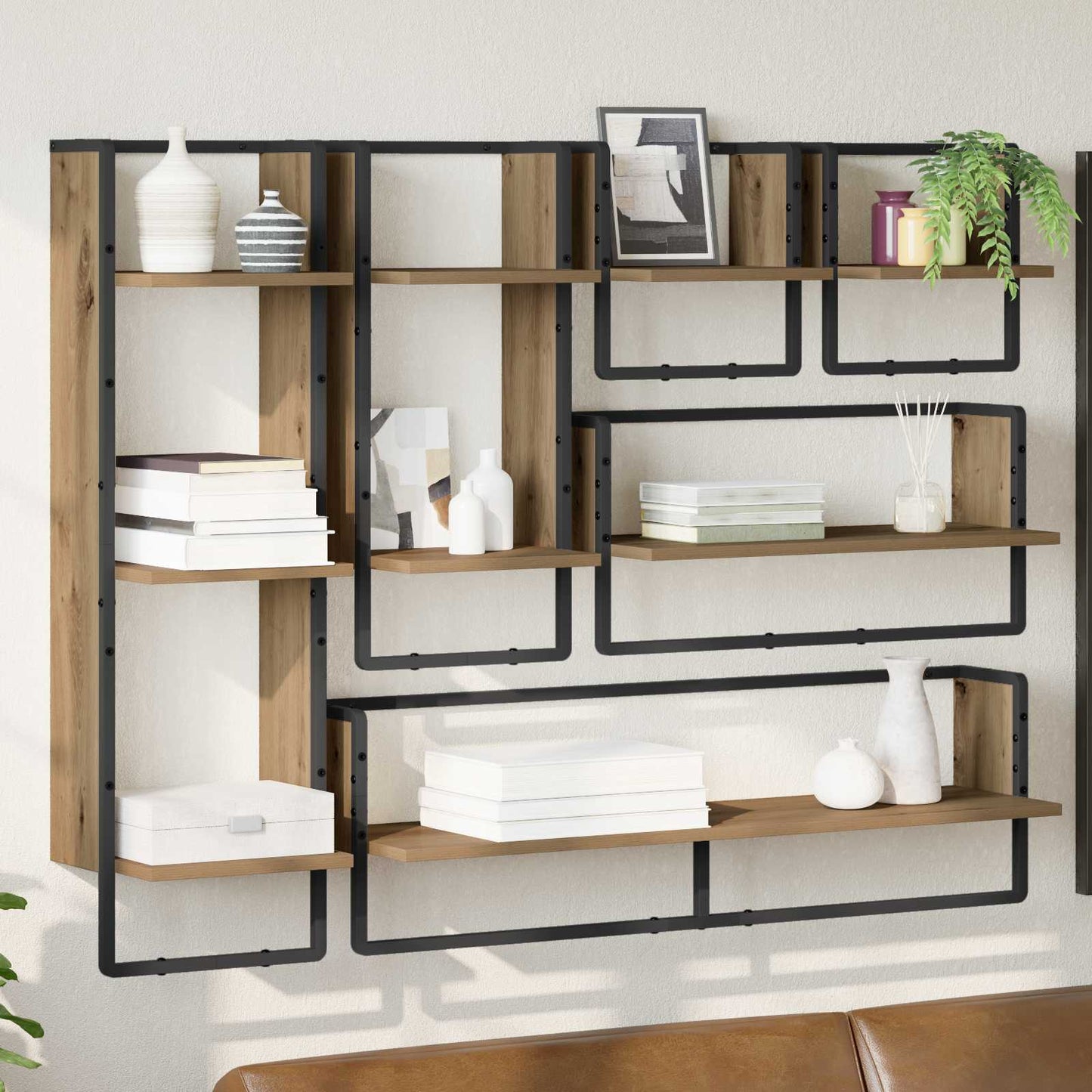 Wall Shelf Set with Shelf 6 pcs Artisan Oak 100 x 25 x 30 cm