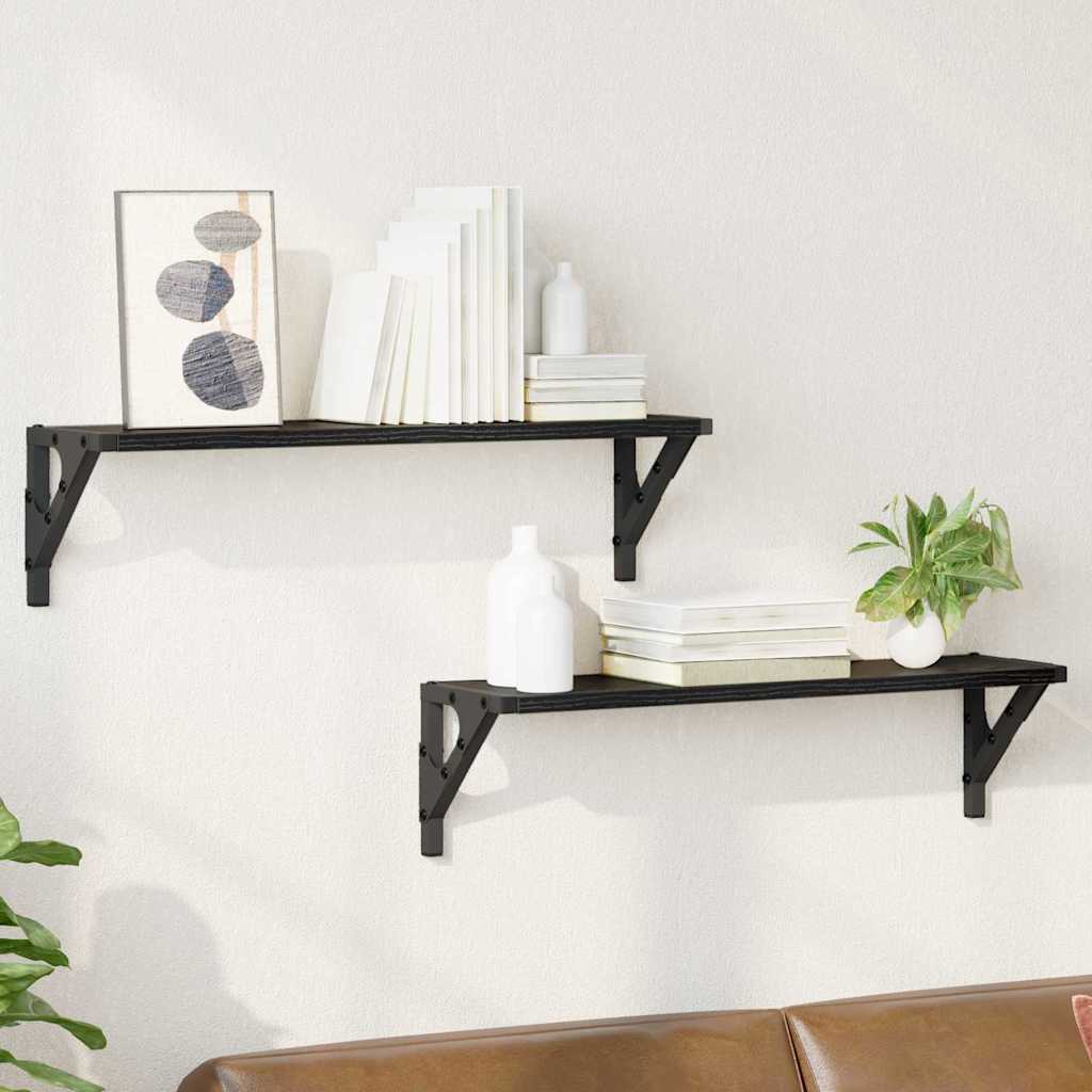 Wall Shelves 2 pcs Black Oak 60 x 15 x 15.5 cm Engineered Wood