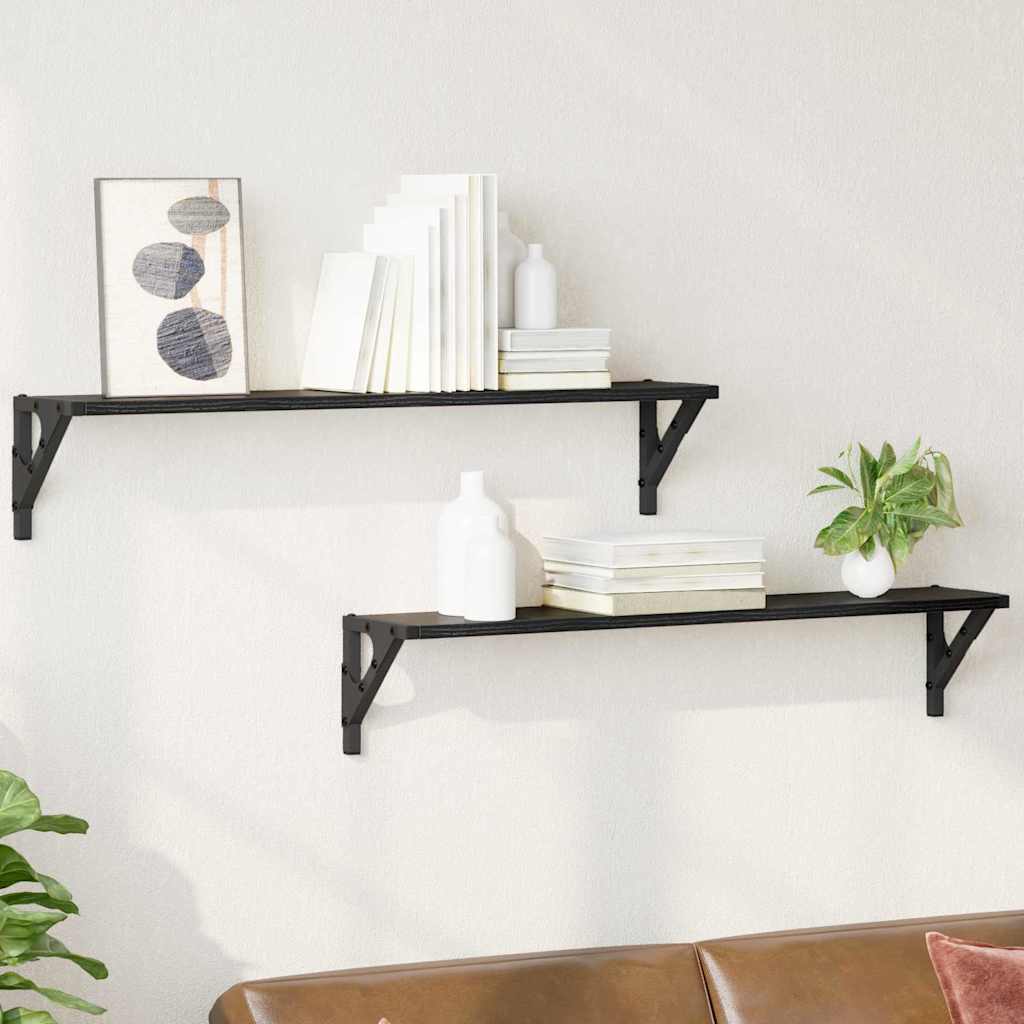 Wall Shelves 2 pcs Black Oak 80 x 15 x 15.5 cm Engineered Wood