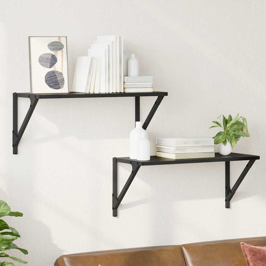 Wall Shelves 2 pcs Black Oak 60 x 25 x 25.5 cm Engineered Wood