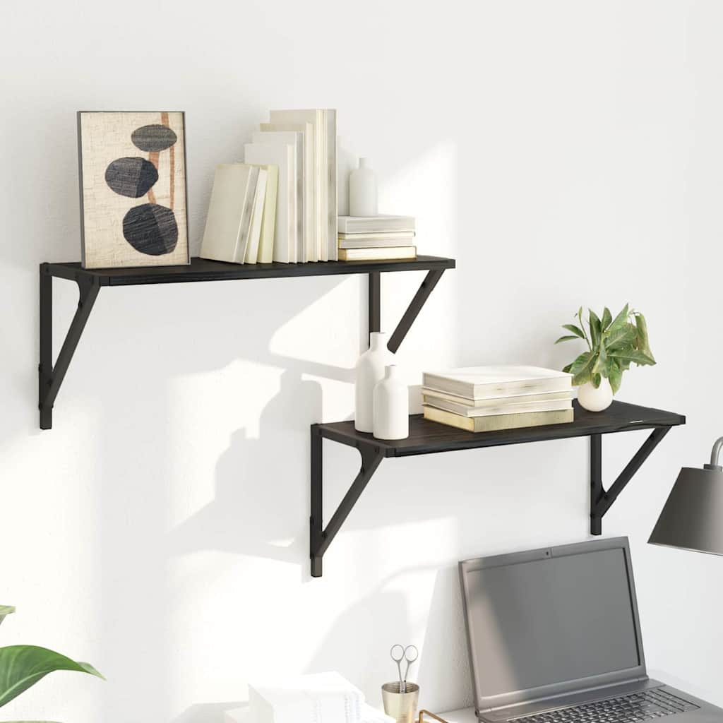 Wall Shelves 2 pcs Black Oak 60 x 25 x 25.5 cm Engineered Wood