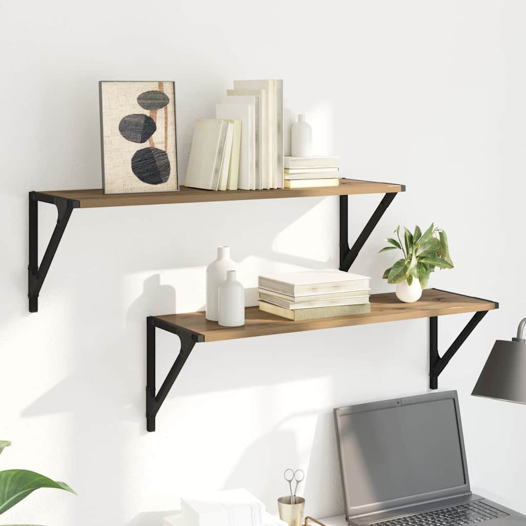 Wall Shelves with Shelf 2 pcs Artisan Oak 80 x 25 x 25.5 cm