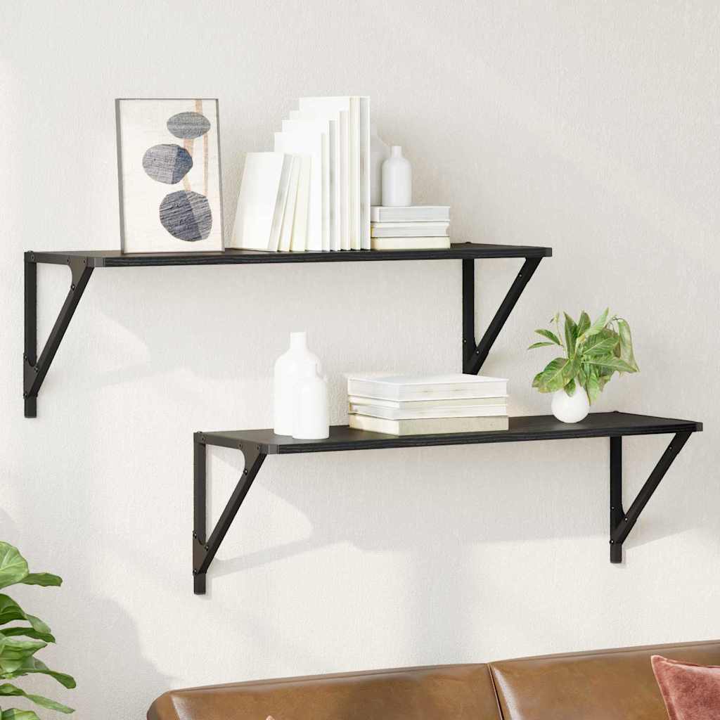 Wall Shelves 2 pcs Black Oak 80 x 25 x 25.5 cm Engineered Wood