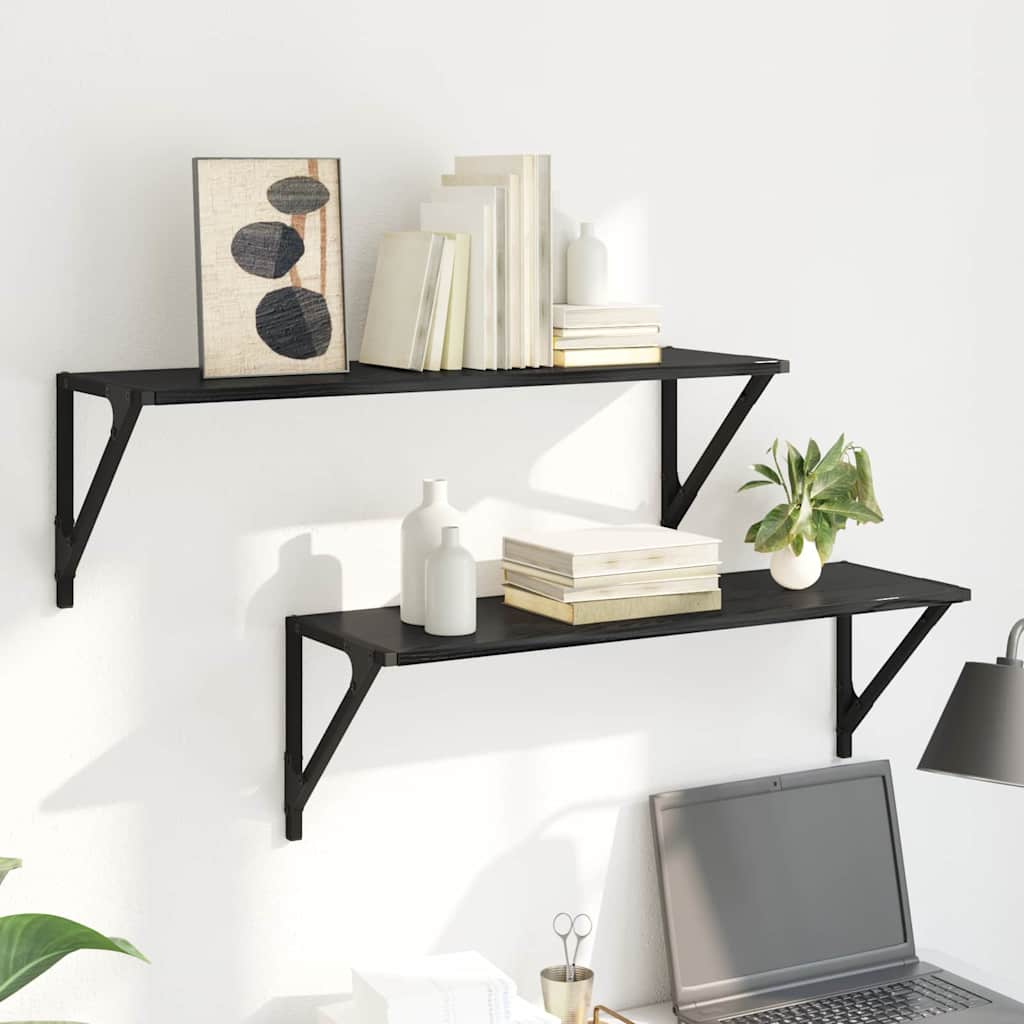Wall Shelves 2 pcs Black Oak 80 x 25 x 25.5 cm Engineered Wood