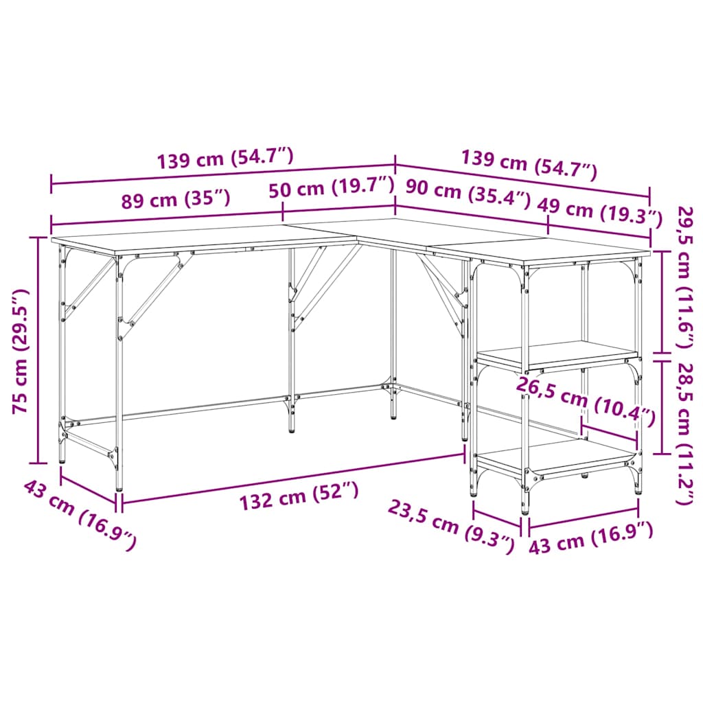 Desk Old Wood 139 x 139 x 75 cm Engineered Wood
