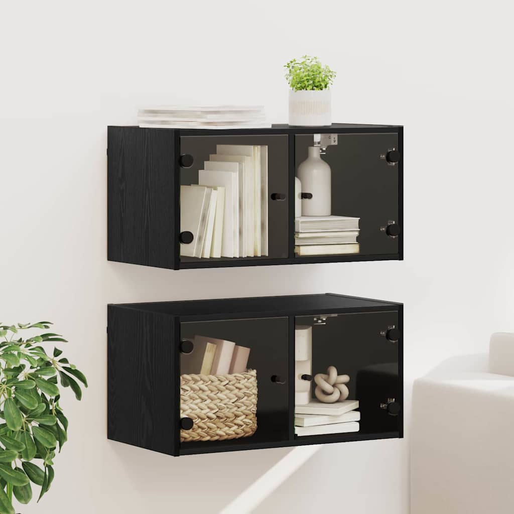Wall Cabinets 2 pcs 68 x 37 x 35 cm Engineered Wood Black Oak