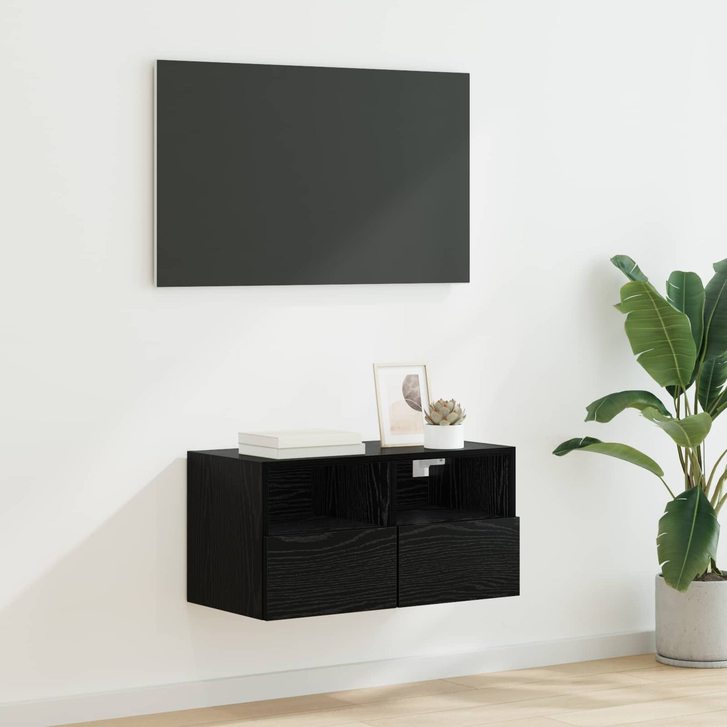 TV Wall Cabinet Black Oak 60 x 30 x 30 cm Engineered Wood