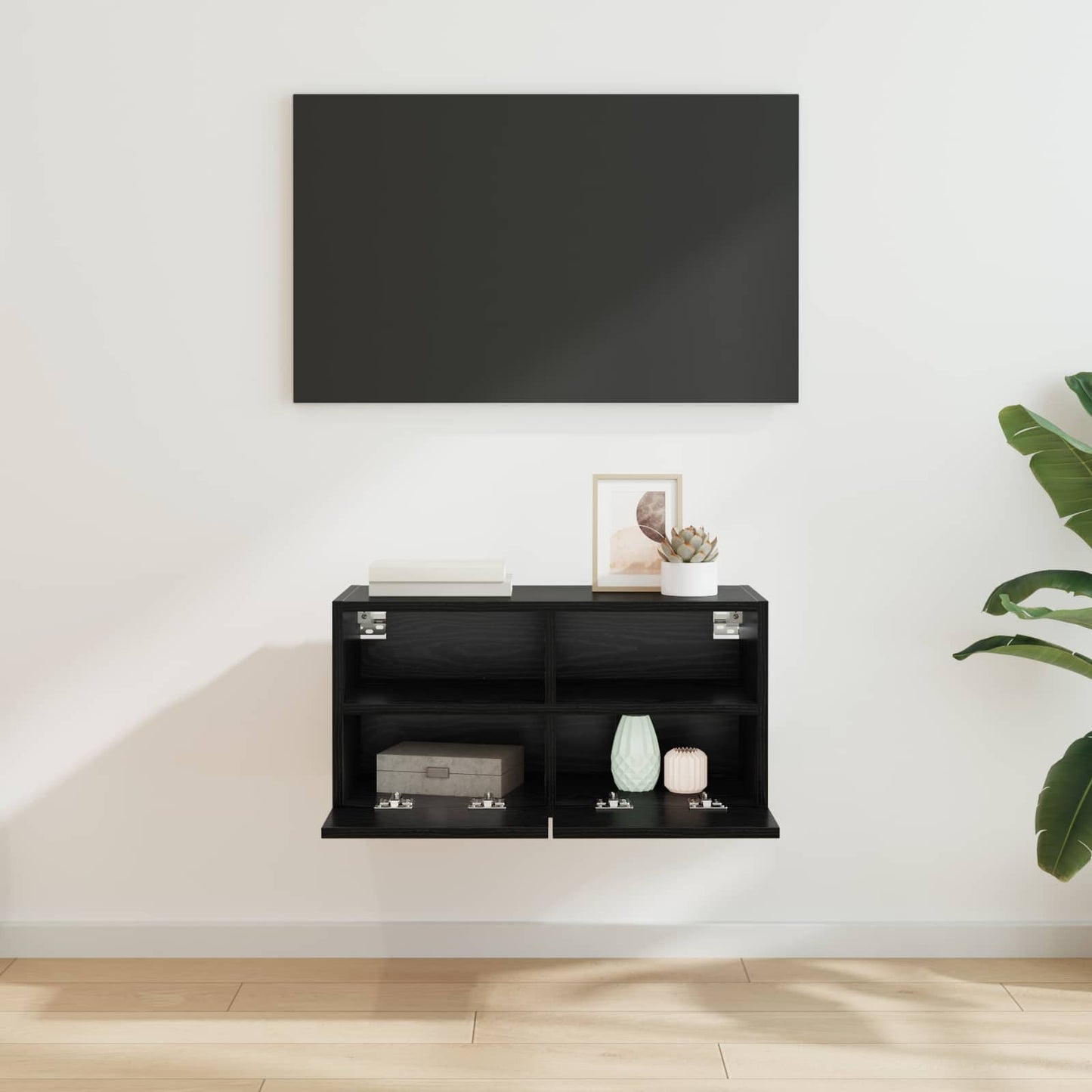TV Wall Cabinet Black Oak 60 x 30 x 30 cm Engineered Wood