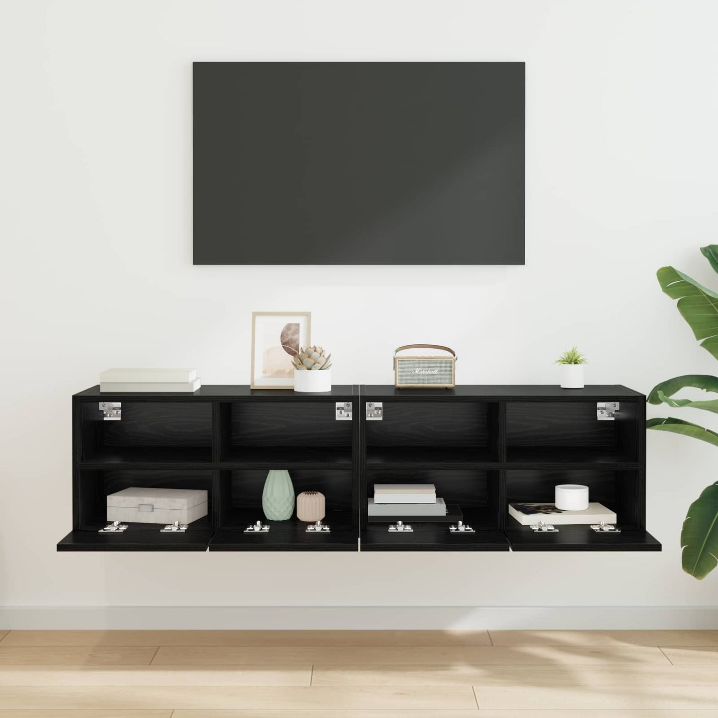 TV Wall Cabinets Wall-mounted 2 pcs Black Oak 60 x 30 x 30 cm