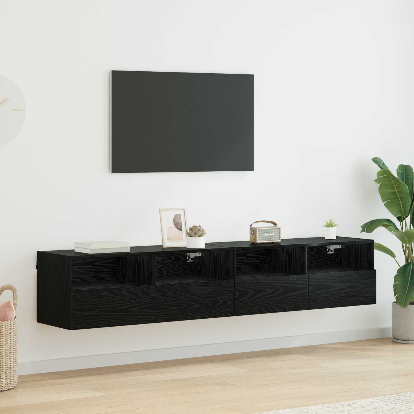 TV Wall Cabinets 2 pcs Black Oak Engineered Wood