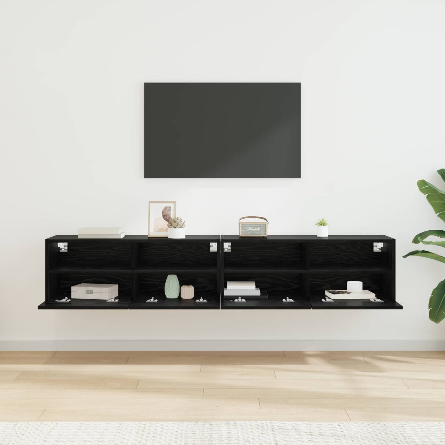 TV Wall Cabinets 2 pcs Black Oak Engineered Wood