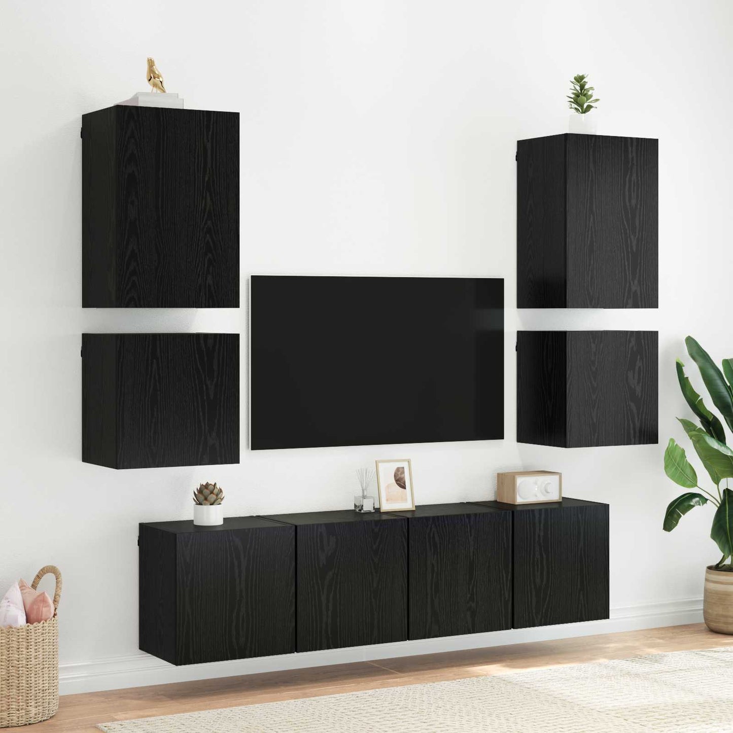 TV Wall Cabinets 2 pcs Black Oak 40.5x30x40cm Engineered Wood