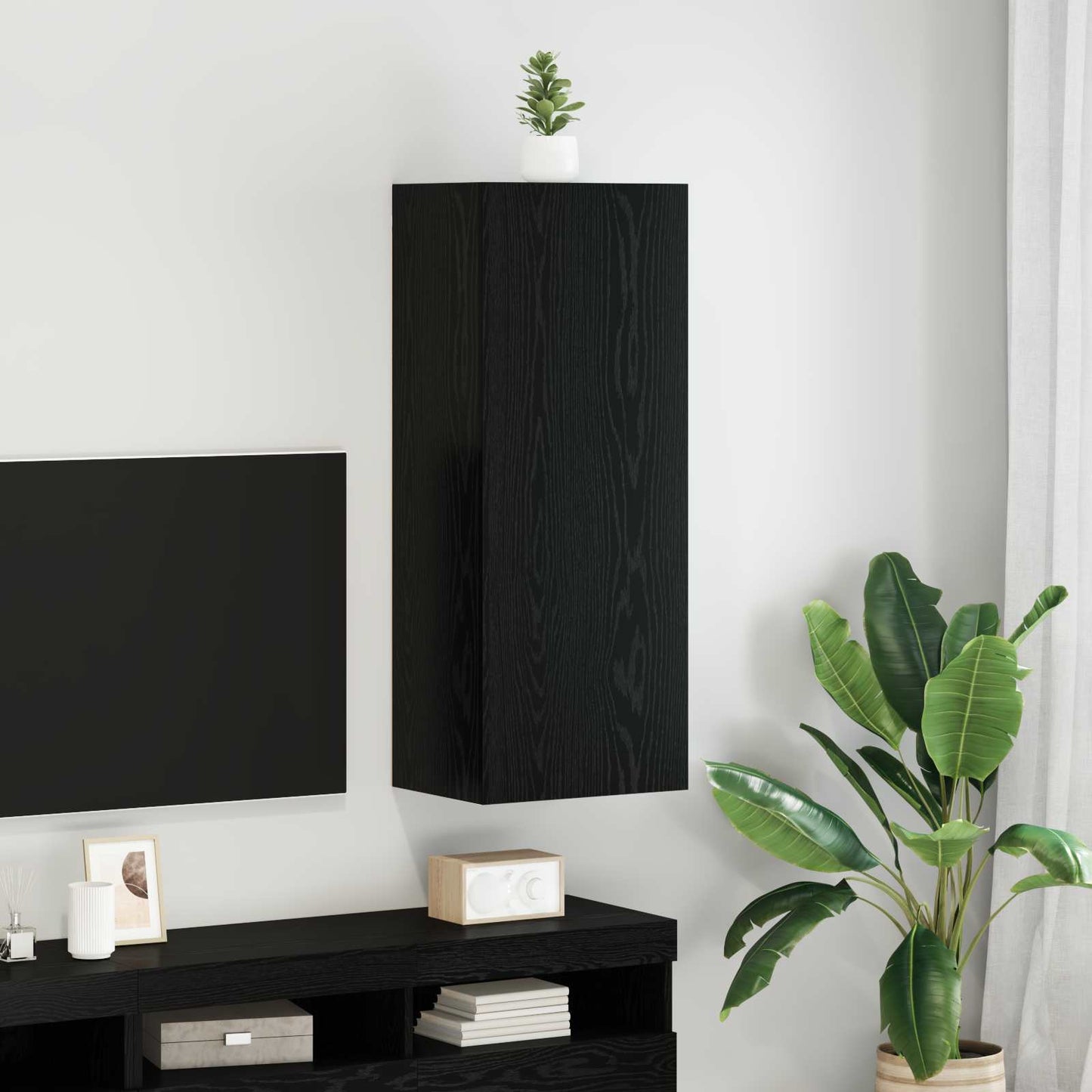 TV Wall Cabinet 40.5 x 30 x 102 cm Black Oak Engineered Wood