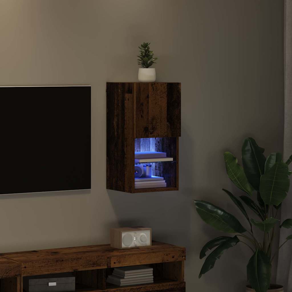 Wall-mounted TV Cabinet with LED Old Wood 30.5 x 30 x 60 cm