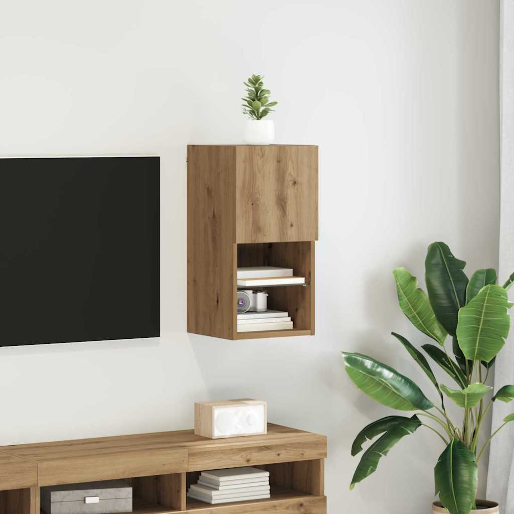 Wall-mounted TV Cabinet with LED Artisan Oak 30.5 x 30 x 60 cm