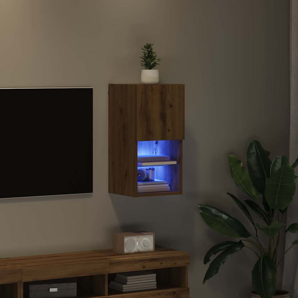 Wall-mounted TV Cabinet with LED Artisan Oak 30.5 x 30 x 60 cm