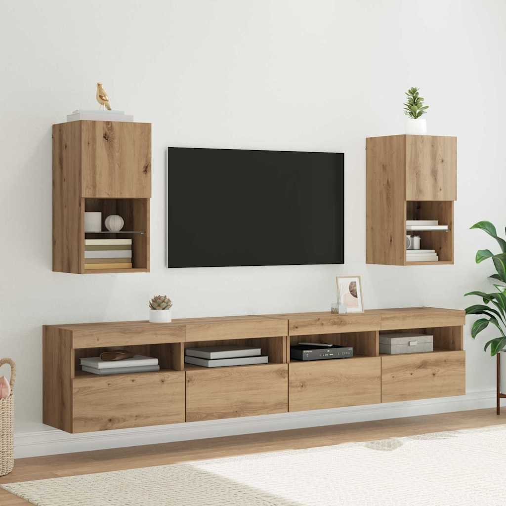 Wall-mounted TV Cabinet with LED Artisan Oak 30.5 x 30 x 60 cm