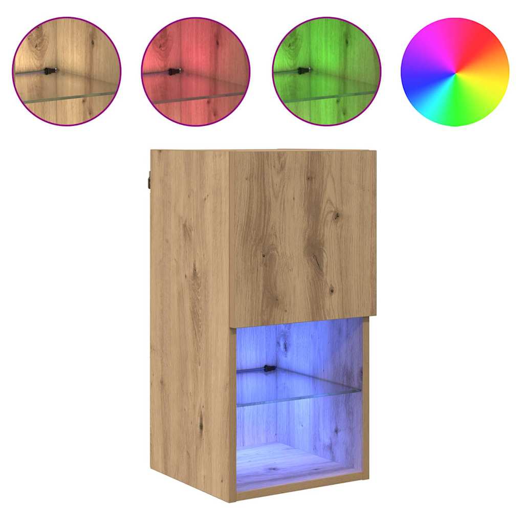 Wall-mounted TV Cabinet with LED Artisan Oak 30.5 x 30 x 60 cm