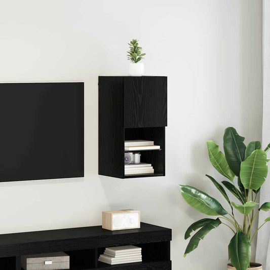 Wall-mounted TV Cabinet with LED Black Oak 30.5 x 30 x 60 cm