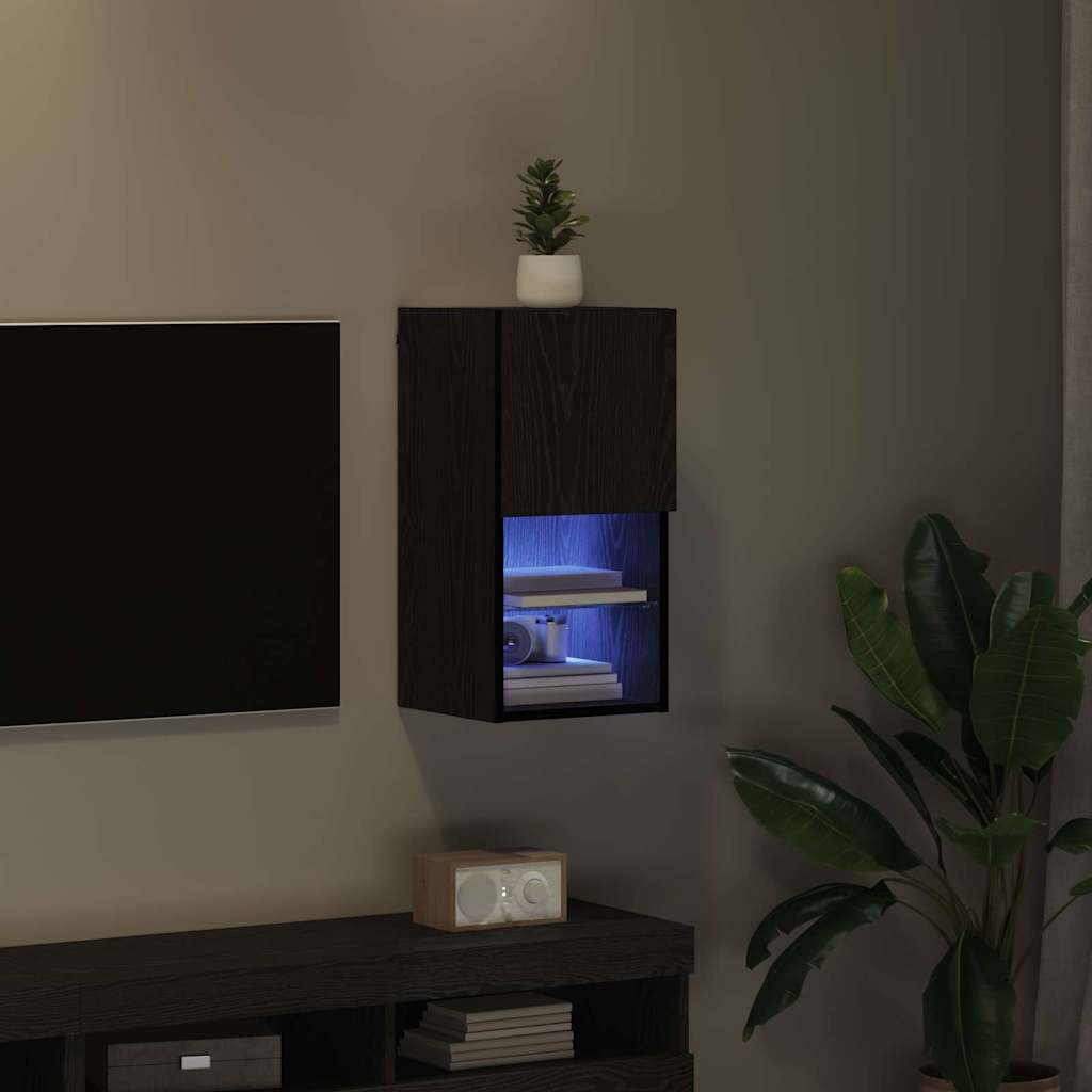 Wall-mounted TV Cabinet with LED Black Oak 30.5 x 30 x 60 cm