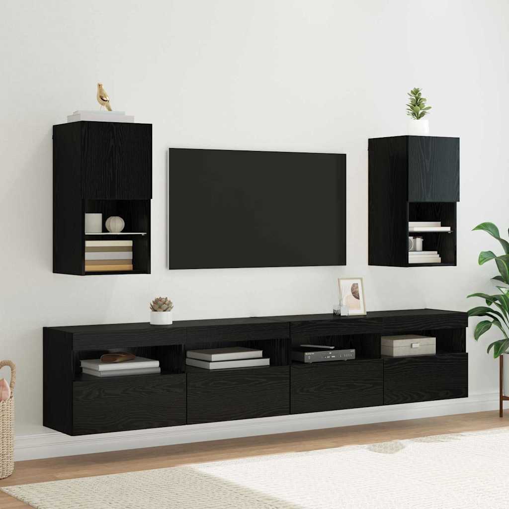 Wall-mounted TV Cabinet with LED Black Oak 30.5 x 30 x 60 cm
