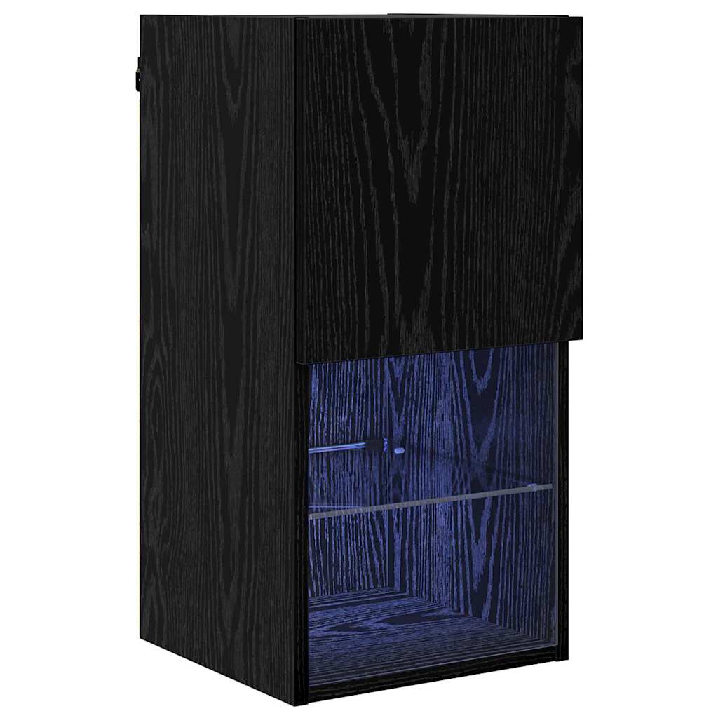 Wall-mounted TV Cabinet with LED Black Oak 30.5 x 30 x 60 cm