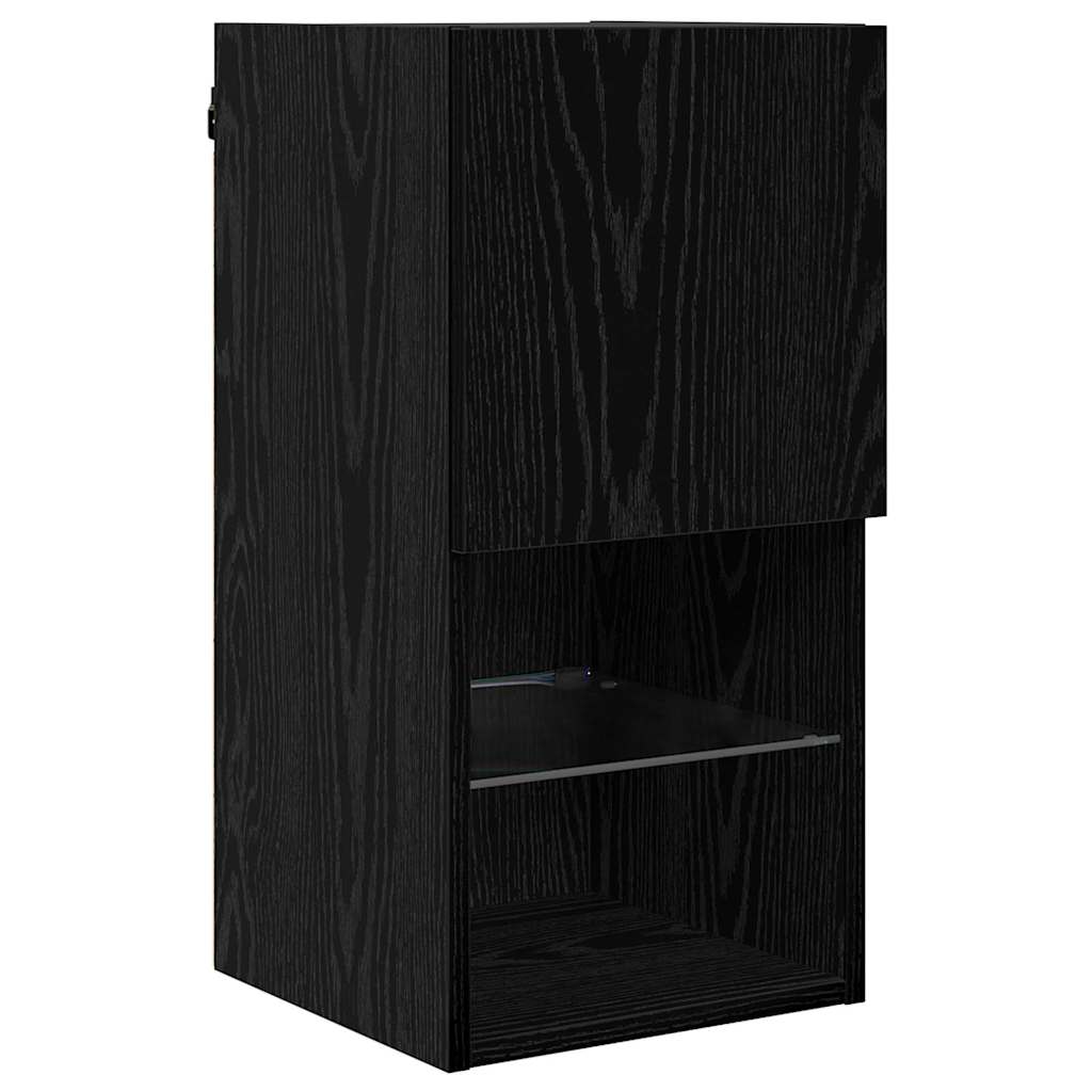 Wall-mounted TV Cabinet with LED Black Oak 30.5 x 30 x 60 cm