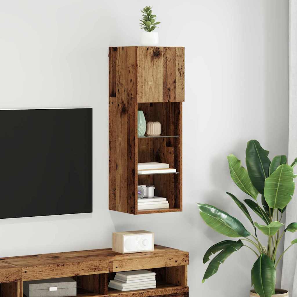 Wall-mounted TV Cabinet with LED Old Wood 30.5 x 30 x 90 cm