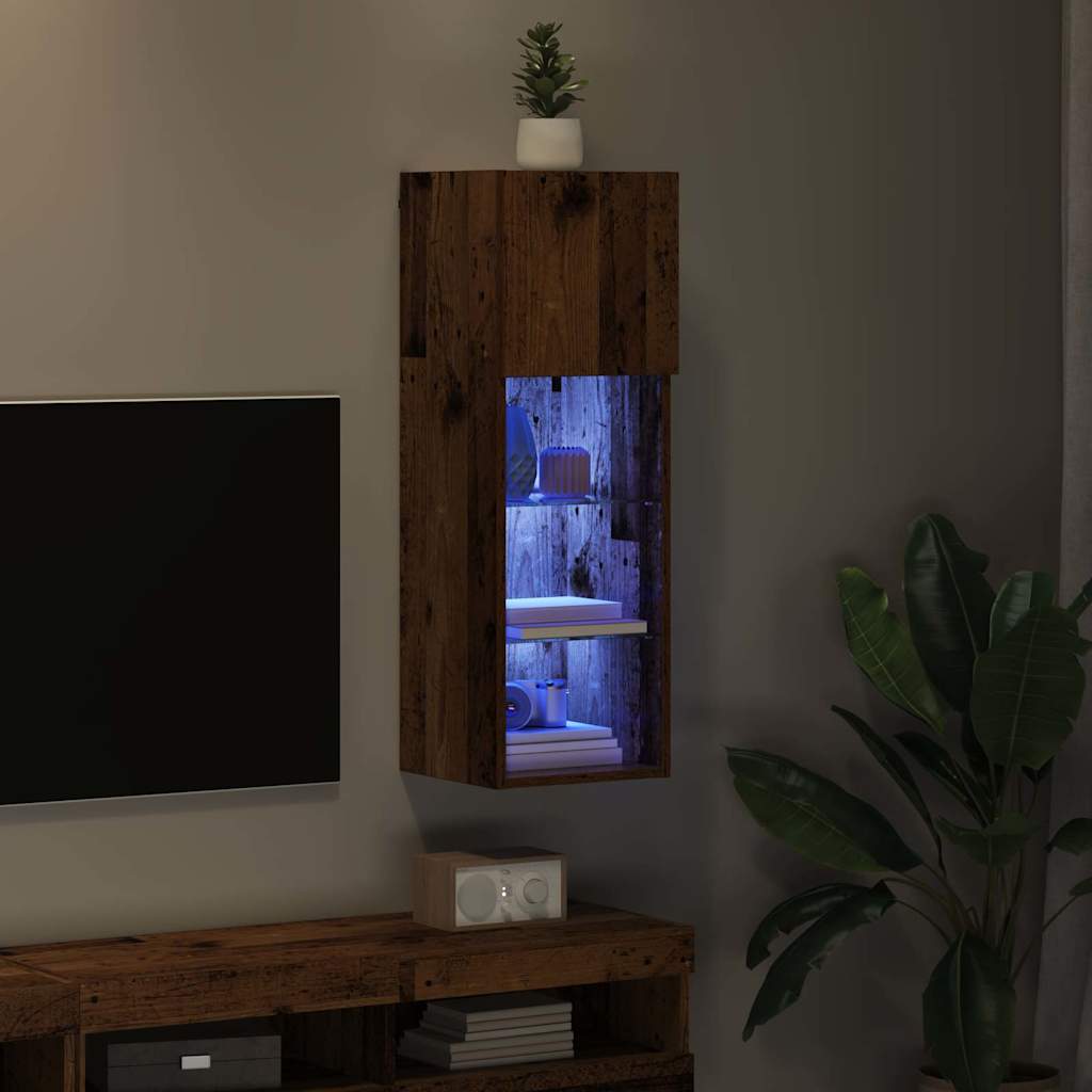 Wall-mounted TV Cabinet with LED Old Wood 30.5 x 30 x 90 cm