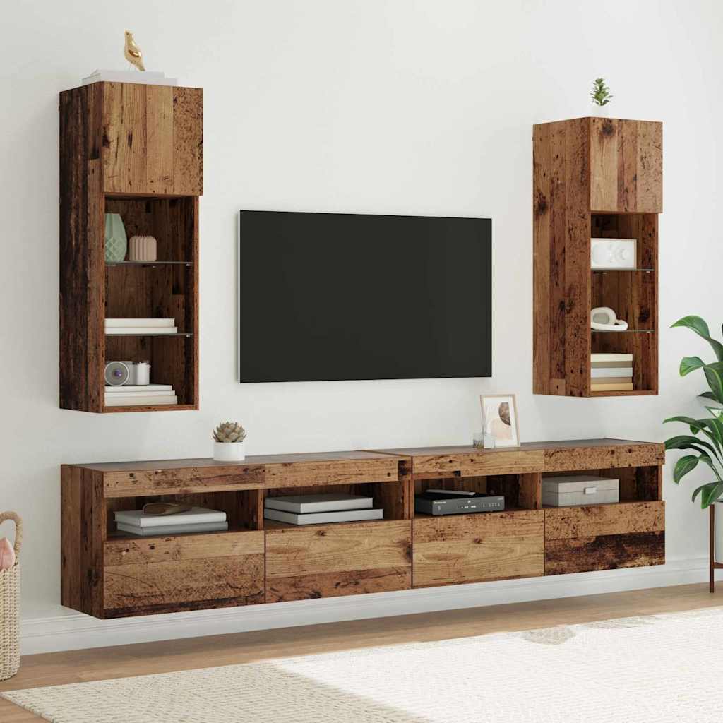 Wall-mounted TV Cabinet with LED Old Wood 30.5 x 30 x 90 cm