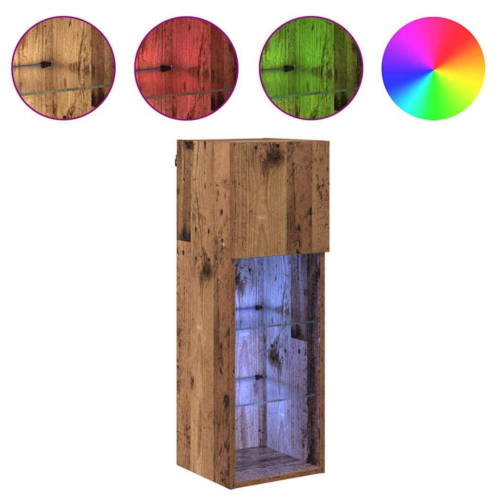 Wall-mounted TV Cabinet with LED Old Wood 30.5 x 30 x 90 cm