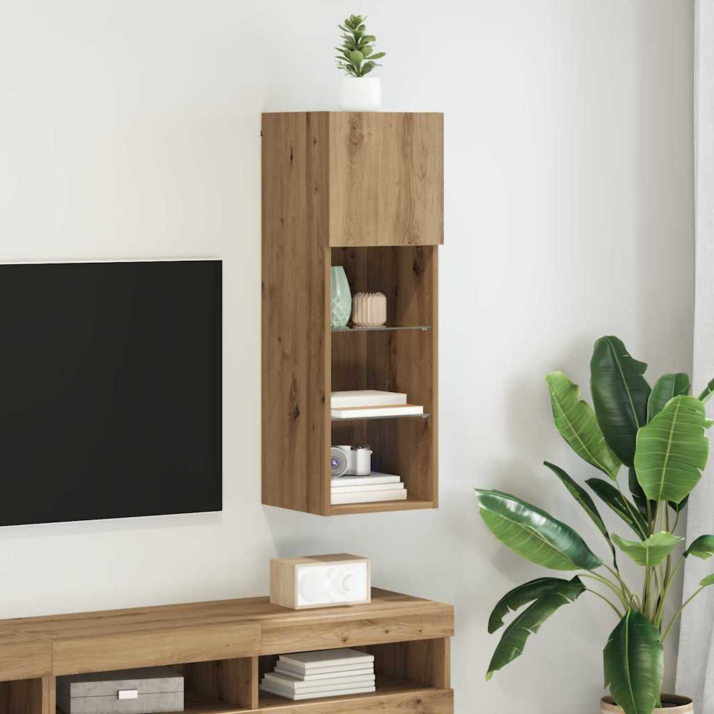 Wall-mounted TV Cabinet with LED Artisan Oak 30.5 x 30 x 90 cm