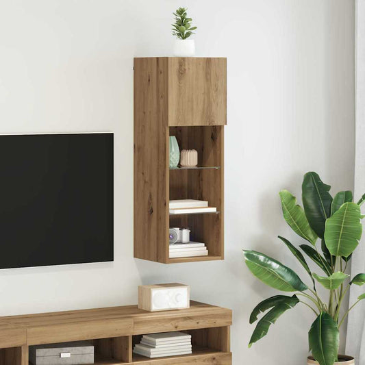 Wall-mounted TV Cabinet with LED Artisan Oak 30.5 x 30 x 90 cm
