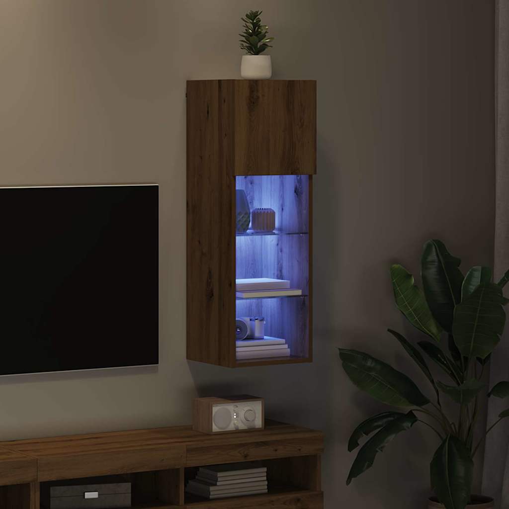 Wall-mounted TV Cabinet with LED Artisan Oak 30.5 x 30 x 90 cm