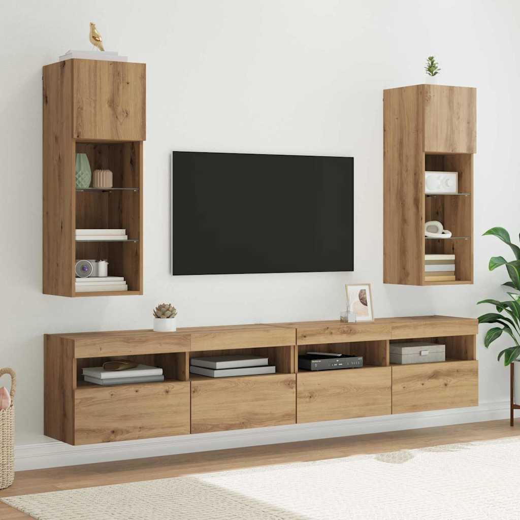 Wall-mounted TV Cabinet with LED Artisan Oak 30.5 x 30 x 90 cm