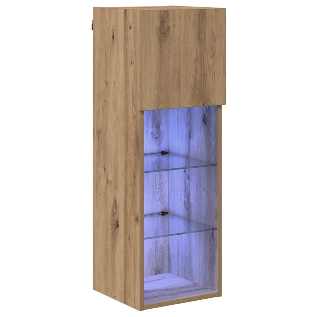 Wall-mounted TV Cabinet with LED Artisan Oak 30.5 x 30 x 90 cm
