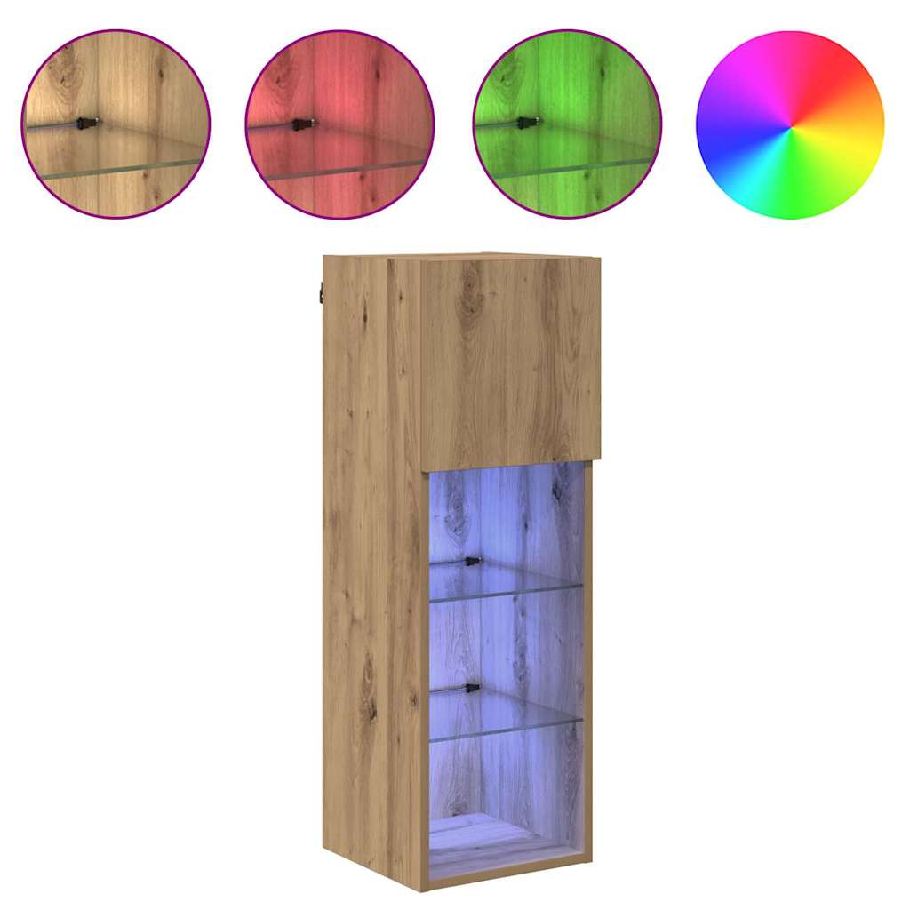 Wall-mounted TV Cabinet with LED Artisan Oak 30.5 x 30 x 90 cm