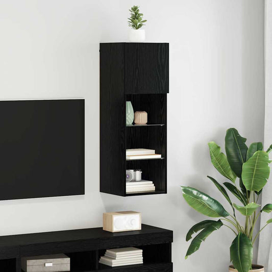 Wall-mounted TV Cabinet with LED Black Oak 30.5 x 30 x 90 cm