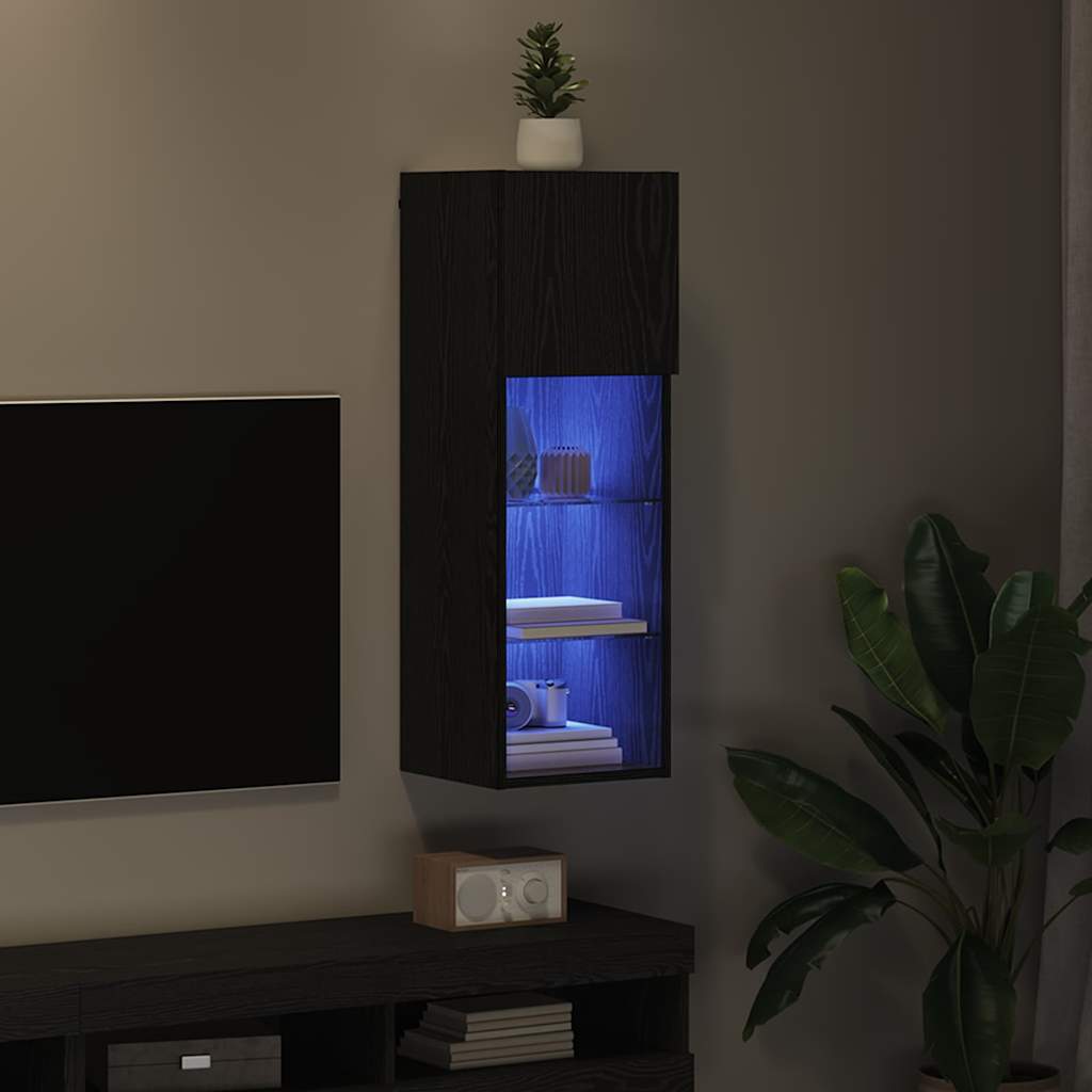 Wall-mounted TV Cabinet with LED Black Oak 30.5 x 30 x 90 cm