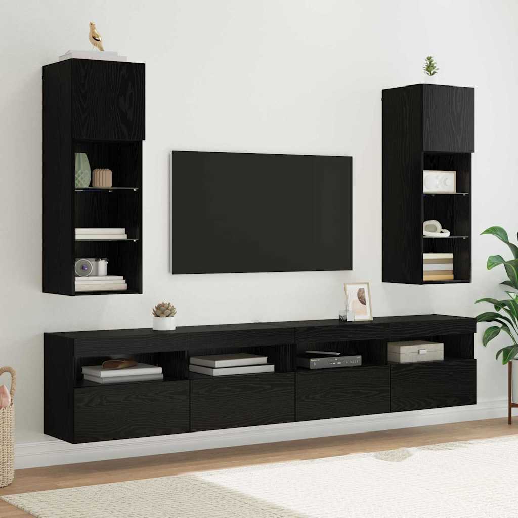 Wall-mounted TV Cabinet with LED Black Oak 30.5 x 30 x 90 cm