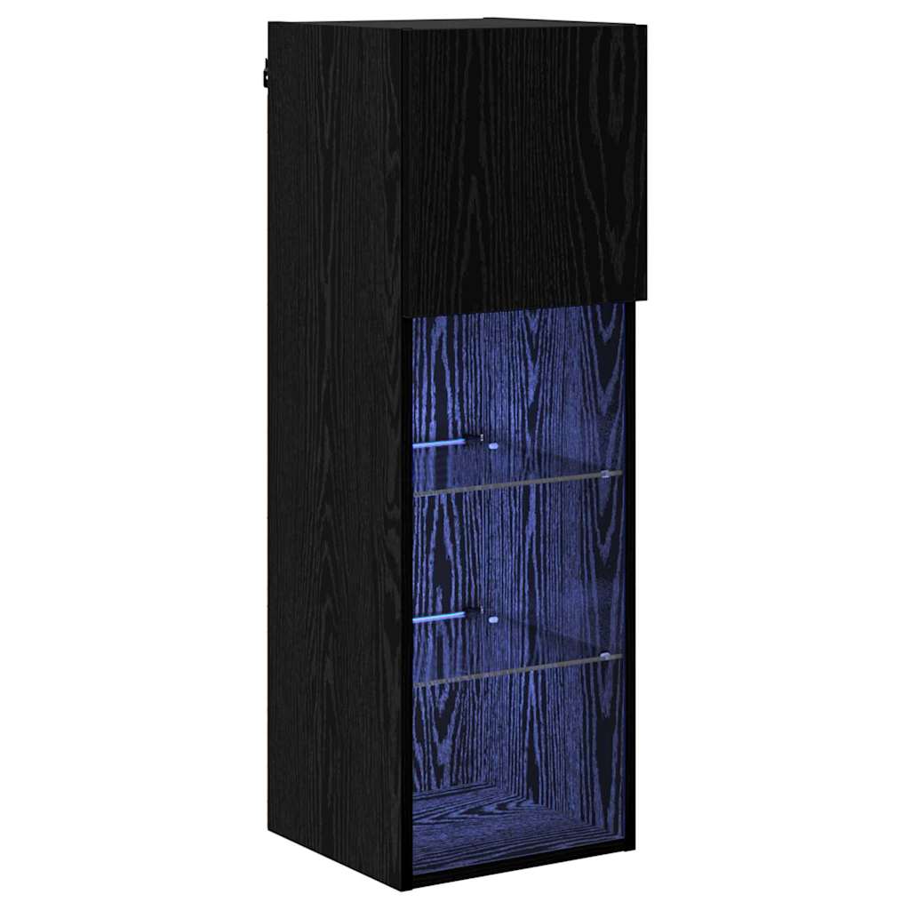 Wall-mounted TV Cabinet with LED Black Oak 30.5 x 30 x 90 cm