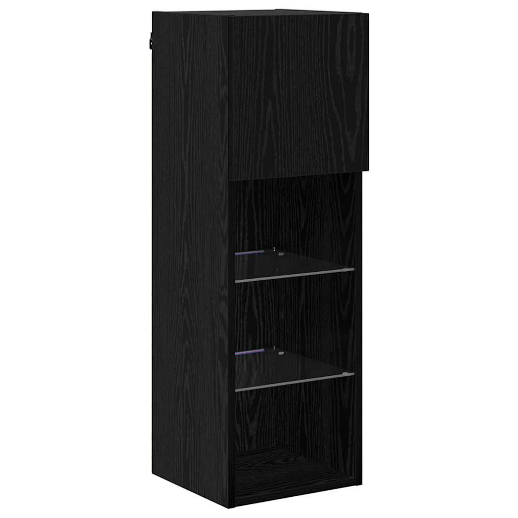 Wall-mounted TV Cabinet with LED Black Oak 30.5 x 30 x 90 cm