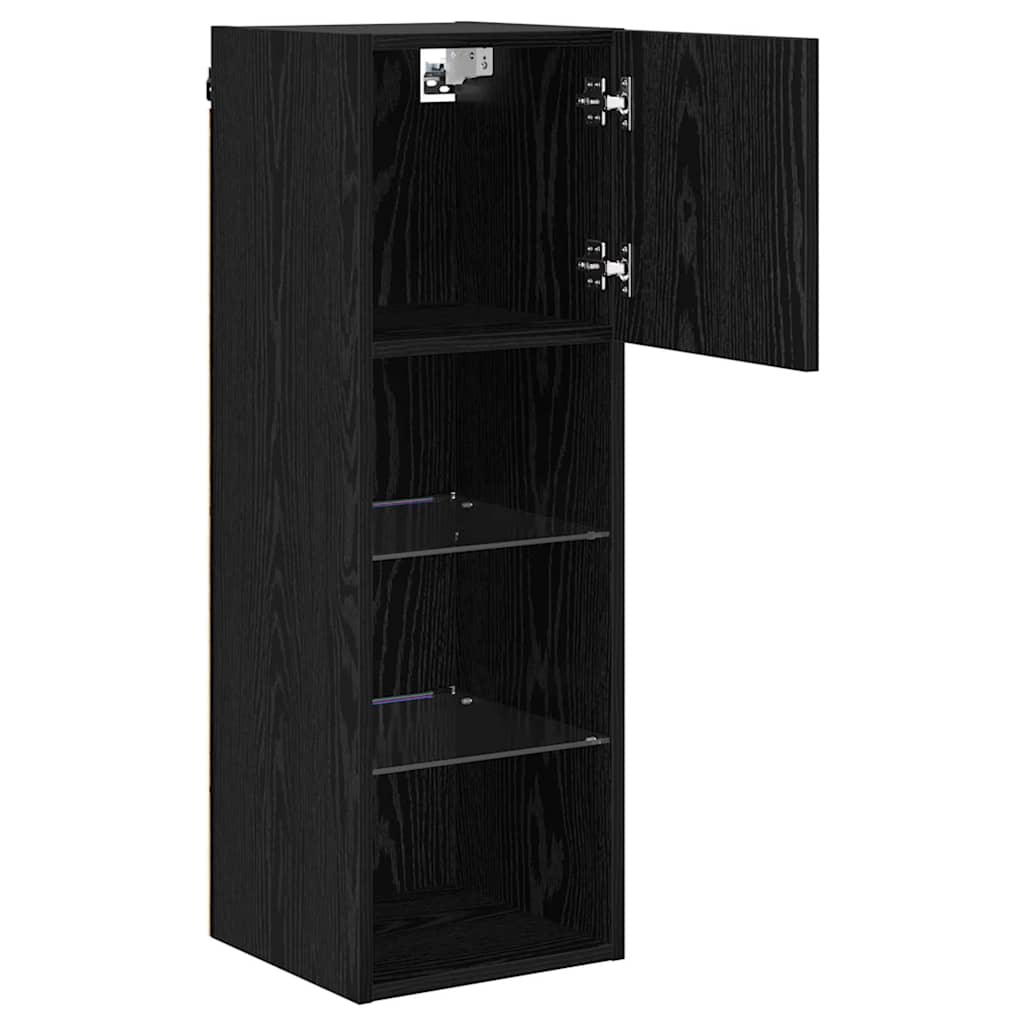 Wall-mounted TV Cabinet with LED Black Oak 30.5 x 30 x 90 cm
