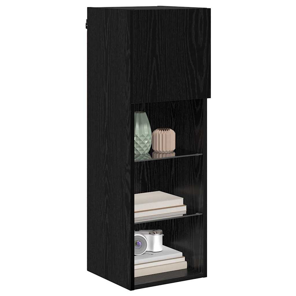 Wall-mounted TV Cabinet with LED Black Oak 30.5 x 30 x 90 cm