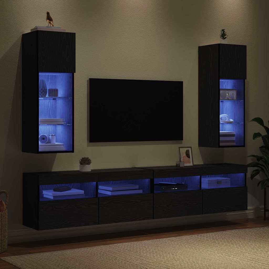 Wall-mounted TV Cabinets 2 pcs Black Oak 30.5 x 30 x 90 cm
