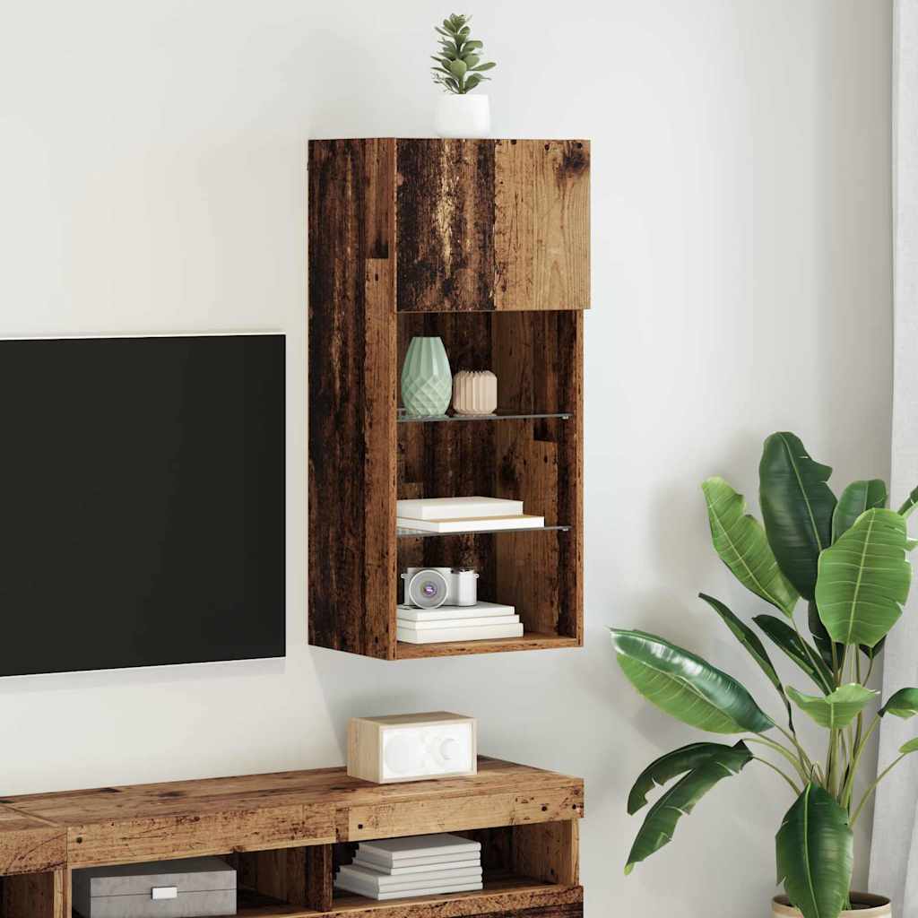 Wall-mounted TV Cabinet with LED Old Wood 40.5 x 30 x 90 cm