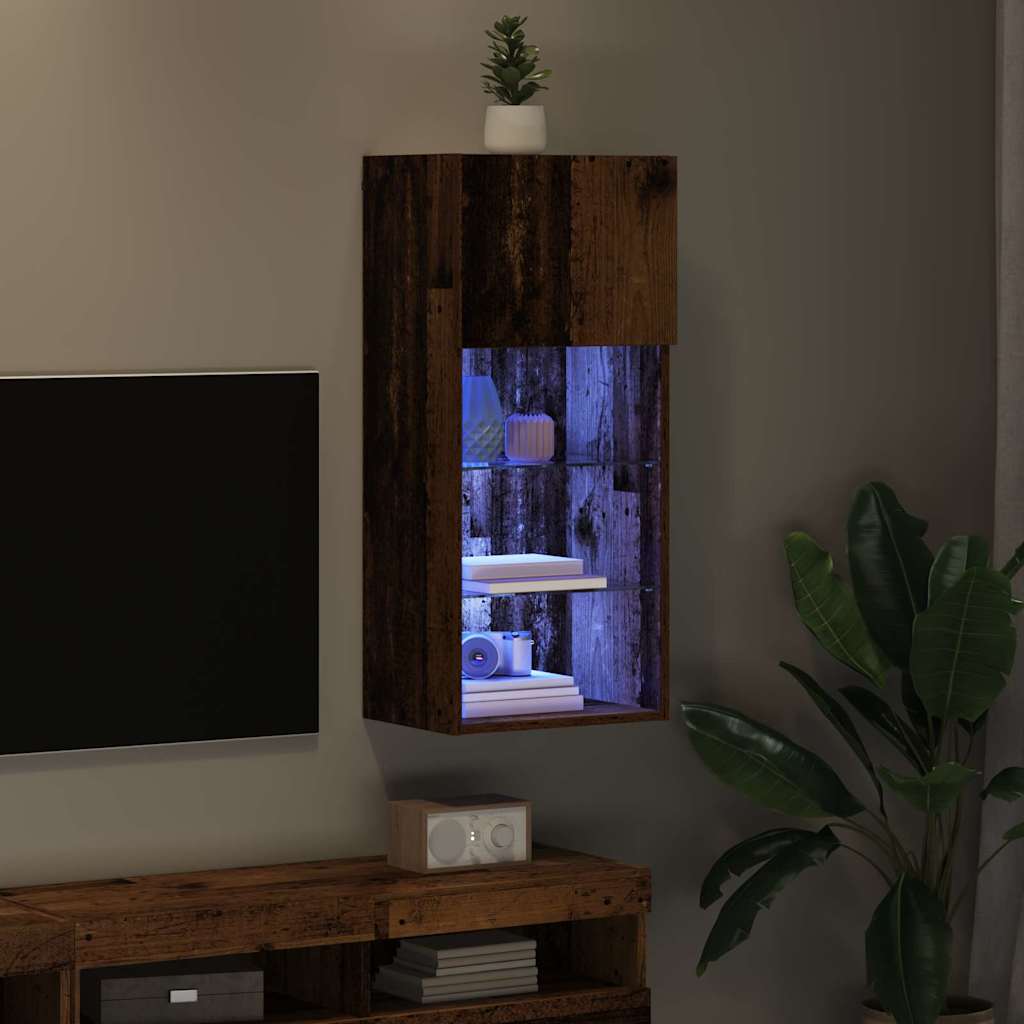 Wall-mounted TV Cabinet with LED Old Wood 40.5 x 30 x 90 cm
