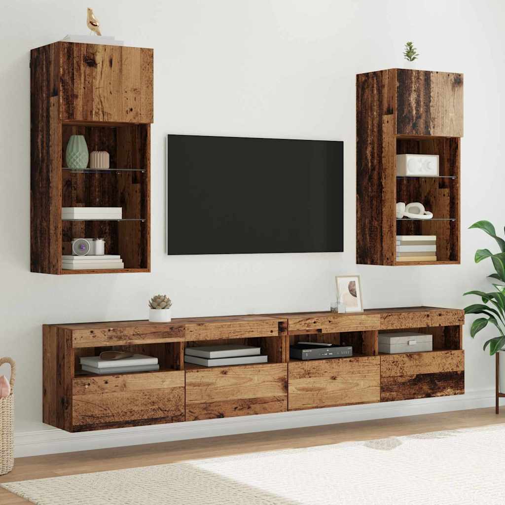 Wall-mounted TV Cabinet with LED Old Wood 40.5 x 30 x 90 cm