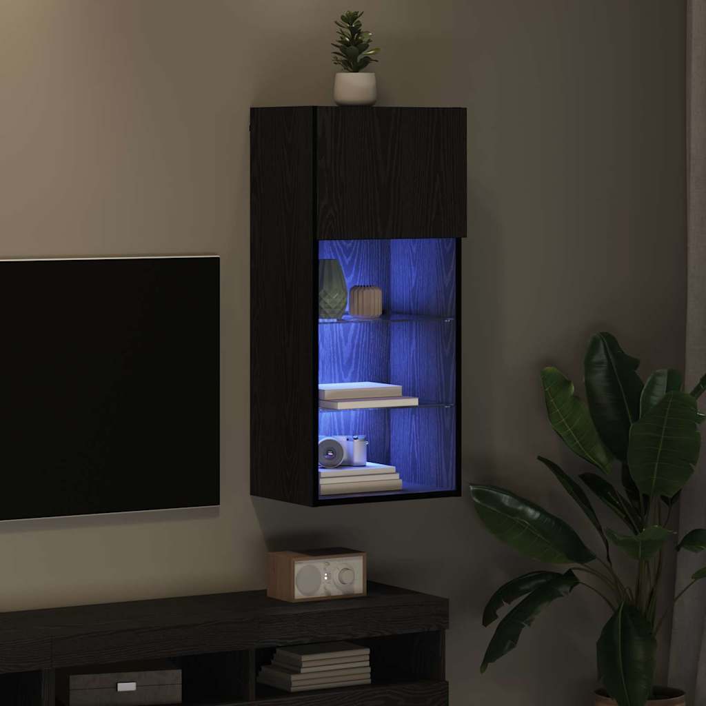 Wall-mounted TV Cabinet with LED Black Oak 40.5 x 30 x 90 cm